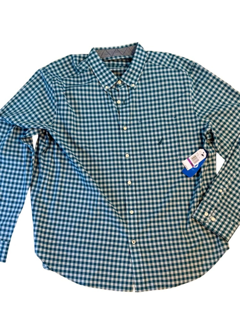 NWT Nautica Classic Fit Button Shirt XXL Blue Coral Check Stretch Gingham